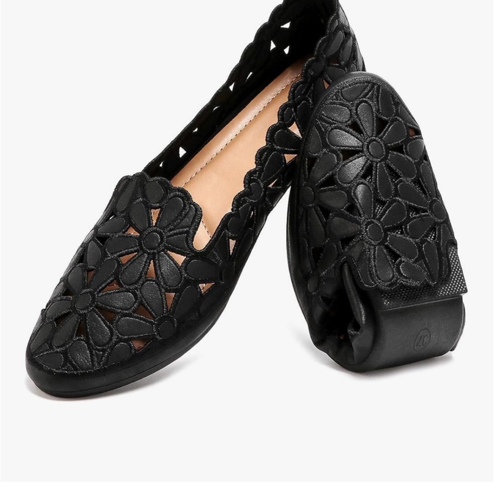 Elegant Black Floral Cutout Women's Loafers
